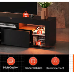 LED Entertainment Center for 60 to 70 Inch TV, Modern TV Console with 2 Drawers, TV Stands for Living Room