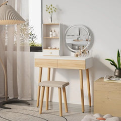 Makeup Vanity Desk with Lights, Small Vanity with Adjustable Brightness Mirror for Small Spaces, Vanity Desk with Drawers