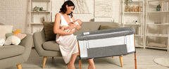 Baby Bassinet Bedside Bassinet, Baby Cradle with Machine-Washable Sheets, Four-Sided Breathable Mesh, 6 Height Adjustable