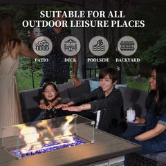 43" Propane Fire Pit Table, Outdoor Stone Firepit Table, Rectangular 50000 BTU Propane Fire Tables for Outside