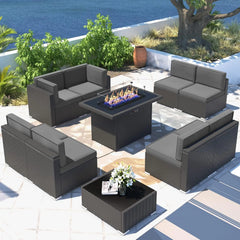 Patio Furniture Set  Fire Pit Table, Outdoor Sectional Wicker Conversation Sofa Sets  patio furniture  patio furniture set