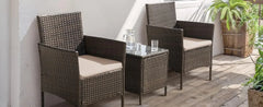 Patio Furniture Set 3 Pieces All-Weather Rattan Outdoor Furniture Patio Chairs with Tempered Glass Table (Brown/Cream)