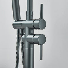 Black Bathroom  Bathtub Faucet With Hand Shower  Hot and Cold Faucet Floor Mounted Tub
