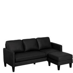 Faux Leather Sectional Sofa Couch with Reversible Chaise, L-Shaped 3-Seater Convertible Couch for Living Room