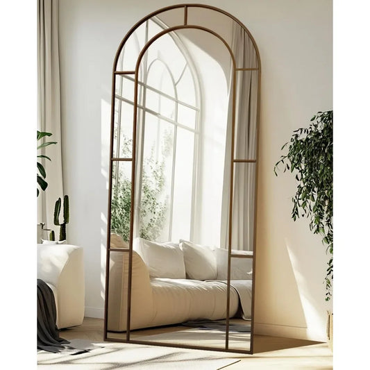 Floor Mirror 76" x 34" Arched Window Decorative Mirror, Metal Framed Decor Farmhouse Floor Mirror Art Pane Mirror Wall Decor