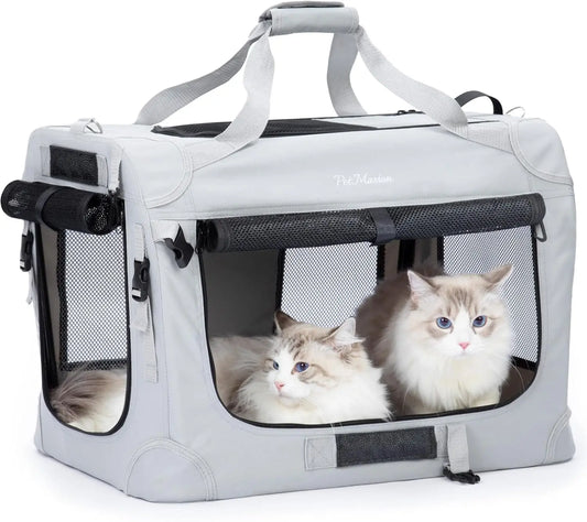 Cat Carrier for 2 Cats, Collapsible Soft Sided Pet XL Crate for Large Mudium Car Travel Portable Bag for Long Trips Ride