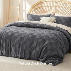 Boho Duvet Cover King Size - Checkered King Duvet Cover Set for All Seasons, 3 Pieces Soft Shabby Chic Embroidery Boho Bedding