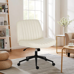 JHK Armless Cross Office Chairs with Wheels PU Leather Swivel Living Room Desk Chair Height Adjustable Support Seat Furniture