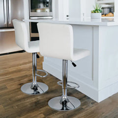Set of 4 Bar Stools Adjustable Counter Height Swivel Chairs Square PU Leather