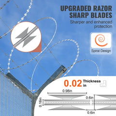 Razor Wire Fencing 246ft 5 Rolls Hot-Dip Galvanized Razor Barbed Wire Sharp Blades Protective Gloves Safe Installation