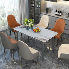 LUVODI Rectangle Kitchen Dining Room Table Composite Stone Tempered Glass-top Indoor Outdoor Dining Table for 4- 6 People
