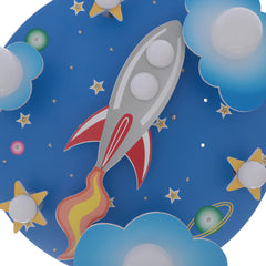 23.62" Modern Cartoon LED Ceiling Light Dimmable Blue Wood Cosmic Stars Flush Mount Chandelier Children's Room Ligting Fixture