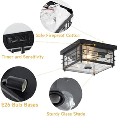 Outdoor Ceiling Light with Motion Sensor Flush Mount Farm House Porch Light Ceiling Mount Adjustable 3 Modes Squares for Patio