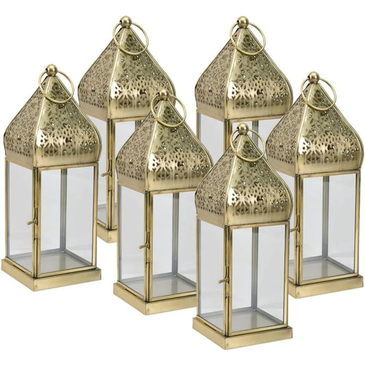 10" Moroccan Lantern, Gold Ornate Candle Lantern, Vintage Candle Holder, Table Centerpiece, Decorative Candle Lantern Holders