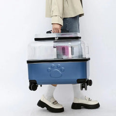 Cat Carrier with Wheels Transparent Pet Carrier Cat Trolley Case with Breathable Holes Large Cat Backpack for Travel Hiking