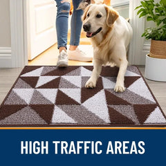 Large Door Mat Indoor Entrance Washable 59x35, Odor-Free Low-Profile Front Back Geometric Doormat, Absorbent Resist