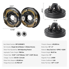 SucceBuy Trailer Hub Drum Kits Self-Adjusting Trailer Brake Assembly for 7000 lbs Axle Backing Plates Brake System Part Replace