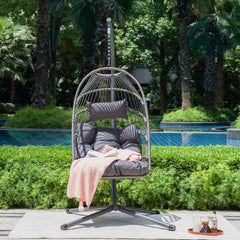 Outdoor Egg Hanging  With Stand, Patio Wicker Swing Egg  Indoor Swinging  Outdoor Hammock Egg
