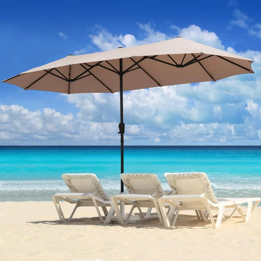 13Ft Large Patio Umbrella With Base Outdoor Double-Sided Market Extra Large Table Umbrella Outdoor Patio Easy Crank for Yard