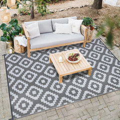 Outdoor Rug Plastic Straw Rug Modern Geometric Waterproof Rug Reversible Outdoor Floor Mat for Patio Porch Backyard Picnic Campi