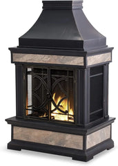 Outdoor Fireplace,Heirloom Patio Wood Burning Steel Fireplace with Chimney,Spark Screen,Fire Poker, and Removable Grate,Fire Pit