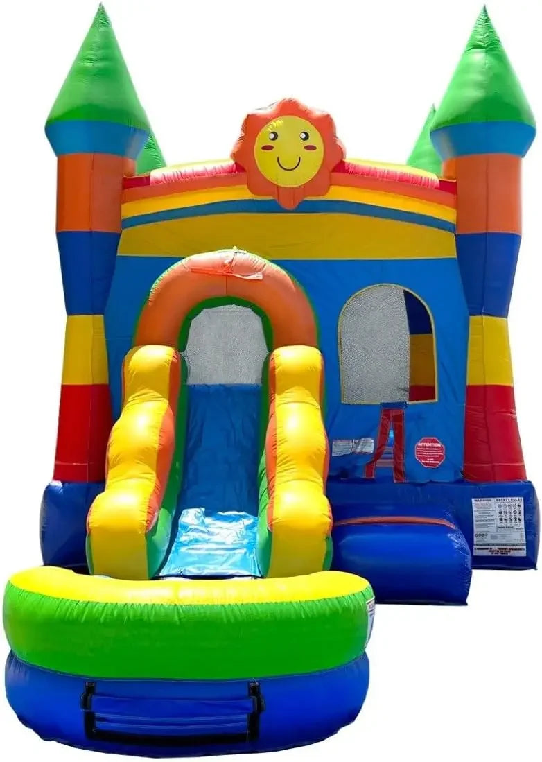 Inflatable Bounce House with Slide for Kids 26.5 X 12 X 14.5 Foot Backyard Rainbow Castle Smiley Face Combo Bouncer