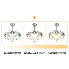 42" Invisible Ceiling Fan Light LED Light Pendant Fan Lamp Retractable Blade w/ Remote Home Decor Fixture 3-Color Adjustable