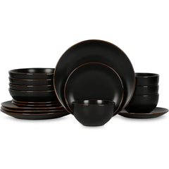 Brasa Modern Stoneware 16 Piece Dinnerware Sets, Plates and Bowls Sets, Dish Set for 4, Green