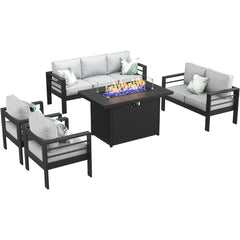 Aluminum Furniture Set with Fire Pit Table, Patio Sectional Conversation Chat Sofa Modern Seating Set