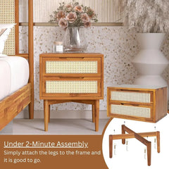 Bed Table Drawer Bedside Tables Oliver Solid Wood Rattan Nightstand/Side End Table Fully Assembled Furniture Sofa Bedroom Home