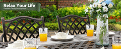 9 Piece Outdoor Dining Set, Cast Aluminum Retro for 8 Includes 86.6’’ Rectangular Table with and Umbrella Hole, Patio Dining Set