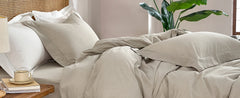 JELLYMONI 100% Washed Cotton 3 Pieces  Duvet Cover - Linen Like Textured Breathable Comforter Cover with Pillow Shams
