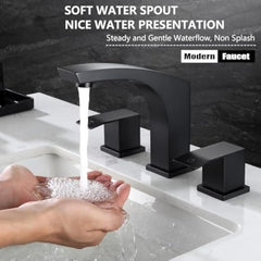 3 Hole Bathroom Faucet Matte Black, 2 Handle 8 Inch Widespread Bathroom Sink Faucet with Pop up Drain and Cupc Supply Hose, Bla
