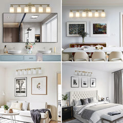 39" Modern 6-Light Vanity Wall Light Sconce for Bathroom Golden Finish Frosted Glass Shades Bathroom Lighting Fixture No Bulbs