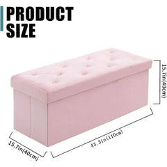 43" Folding Velvet Storage Ottoman Bench – Pink, Multi-Functional Footrest & Shoe Bench