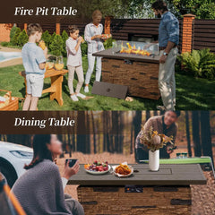 43" Propane Fire Pit Table, Outdoor Stone Firepit Table, Rectangular 50000 BTU Propane Fire Tables for Outside