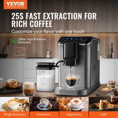 SucceBuy Automatic Espresso Machine Coffee Latte Machine with Color Touch Screen 15 Grinding Levels and Removable Milk Reservoir