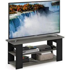 Jaya TV Stand – French Oak Gray/Black, 50-Inch Panel with Open Storage