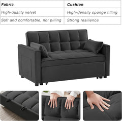 3-in-1 Convertible Sleeper Sofa Bed – Velvet Futon Couch with Adjustable Backrest & Side Pocket