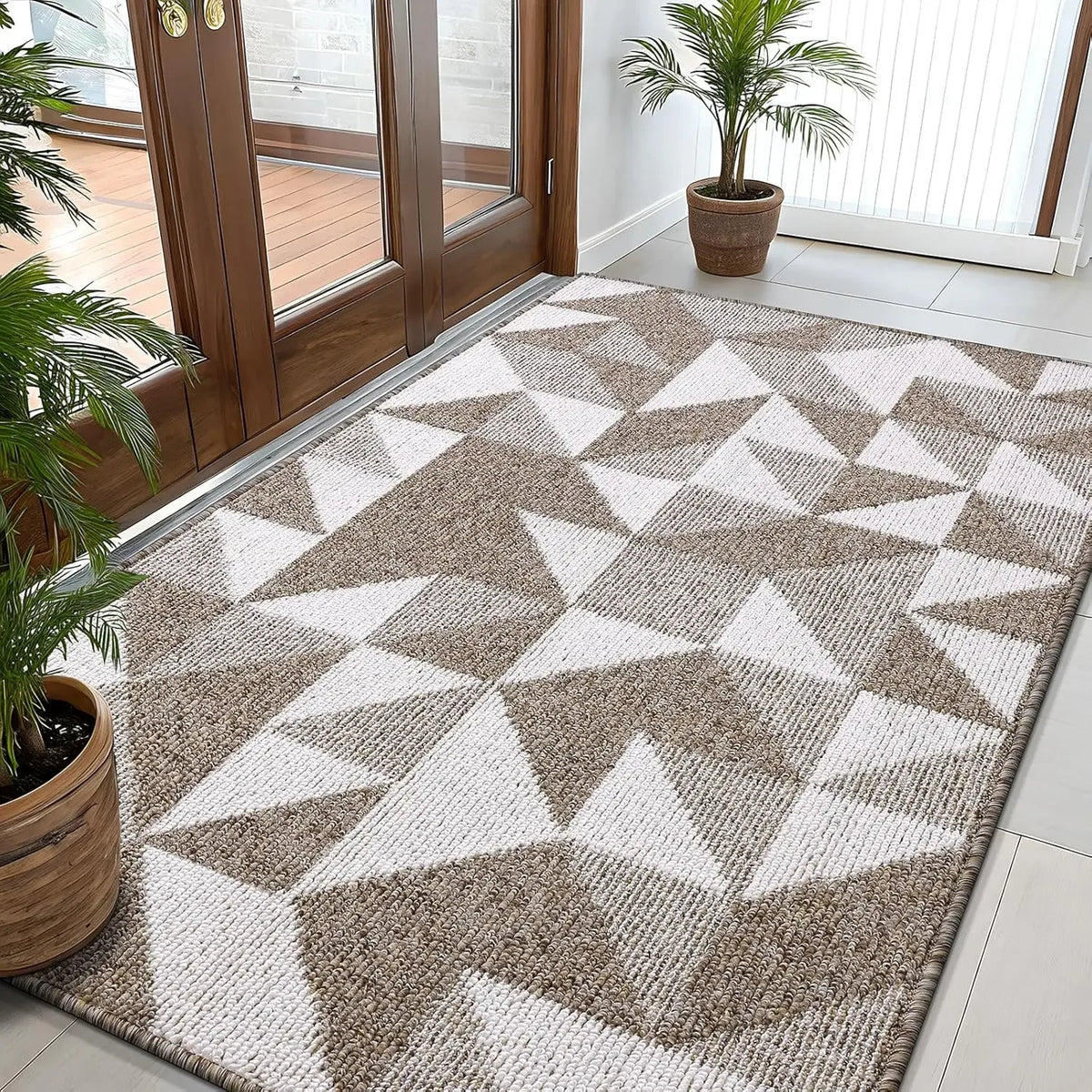 Large Door Mat Indoor Entrance Washable 59x35, Odor-Free Low-Profile Front Back Geometric Doormat, Absorbent Resist