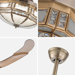 Tiffany 42" Ceiling Fan Light Retro Chandelier Remote Control Retractable Blades