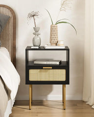 Nightstand with Charging Station, 2 Drawer Dresser for Bedroom, Small Bedside Table