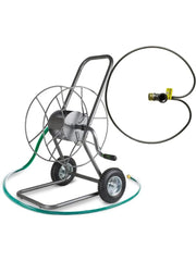 Hose Reel Cart with Wheels Heavy Duty 200 Foot Metal Hose Reel - IHT-2EZ with 3/4-Inch Lawn Sprinkler Stand, Adjustable Metal