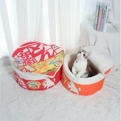 Noodle-Shaped Fleece-Lined Pet Bed Warm Breathable Detachable Round Cat Nest Flip Cover Four Seasons Universal Dog Kennel Puppy