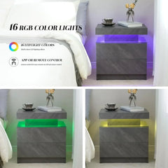 Nightstand LED Bedside Table for Bedroom Modern Night Stand with 2 Wood Drawers End Side Table for Bedroom