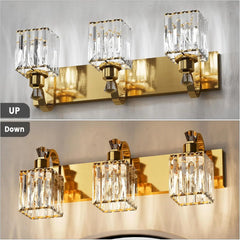 Elegant Crystal Vanity Light Fixtures 3-Light Wall Sconces for Bathroom Mirror Gold Modern Wall Mount Lanterns Wall Lamp