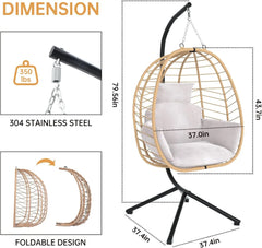 Chair with Stand Patio Hammock Swing Chair, Basket Wicker Rattan Adjustable Height