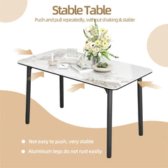 LUVODI Rectangle Kitchen Dining Room Table Composite Stone Tempered Glass-top Indoor Outdoor Dining Table for 4- 6 People