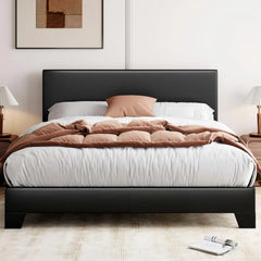 King Size Upholstered Platform Bed Frame with Adjustable Headboard & Wood Slats, No Box Spring Needed