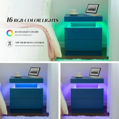 Nightstand LED Bedside Table for Bedroom Modern Night Stand with 2 Wood Drawers End Side Table for Bedroom